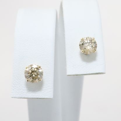 Picture of 14k Yellow Gold & Round Brilliant Cut Diamond Solitaire Stud Earrings