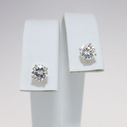 Picture of 14k Yellow Gold & Round Brilliant Cut Diamond Solitaire Stud Earrings