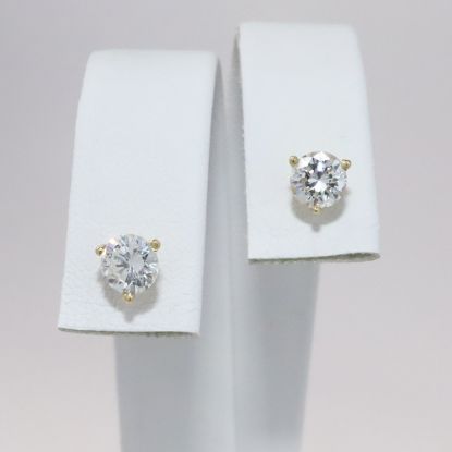 Picture of 14k Yellow Gold & Round Brilliant Cut Diamond Solitaire Stud Earrings