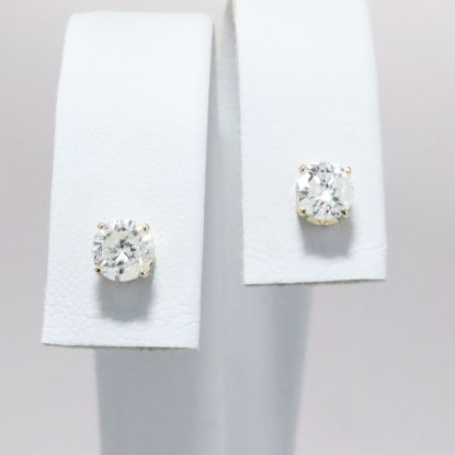 Picture of 14k Yellow Gold & Round Brilliant Cut Diamond Solitaire Stud Earrings
