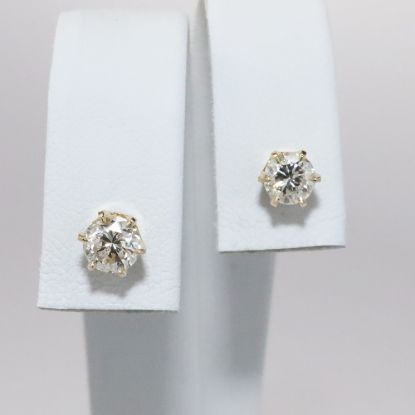 Picture of 14k Yellow Gold & Round Brilliant Cut Diamond Solitaire Stud Earrings