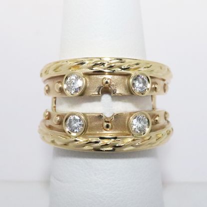 Picture of 14k Yellow Gold & Bezel Set Diamond Insert Ring Enhancer with 'Rope' Edging