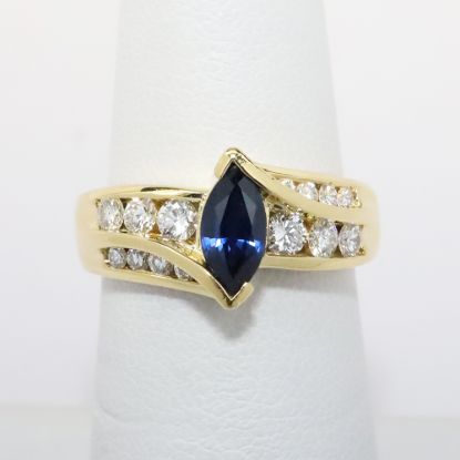 Picture of 18k Yellow Gold & Marquise Cut Sapphire Ring with Diamond Accents