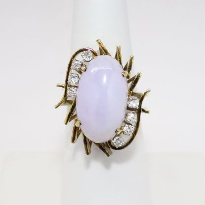 Picture of 14k Yellow Gold & Nephrite Jade Cabochon Cocktail Ring with Diamond Accents