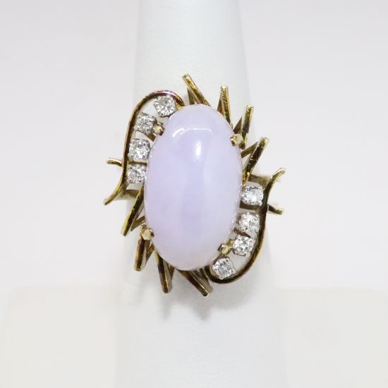 Picture of 14k Yellow Gold & Nephrite Jade Cabochon Cocktail Ring with Diamond Accents