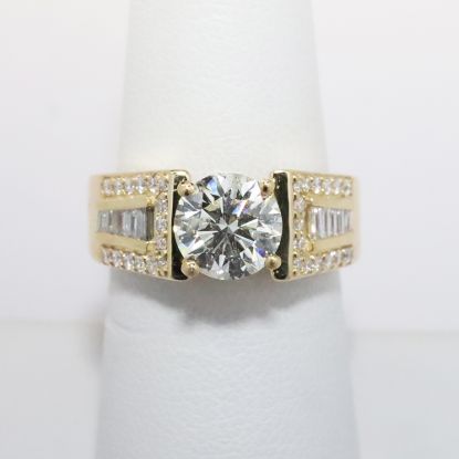 Picture of 14k Yellow Gold & GIA Certified Round Brilliant Cut Diamond Ring with Round & Baguette Cut Accents