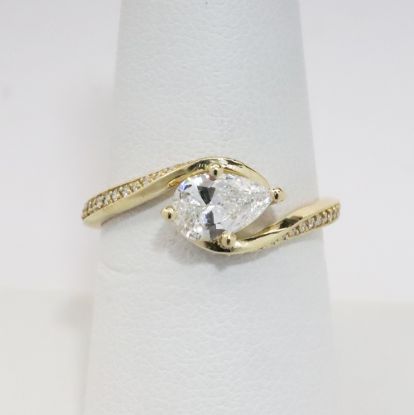 Picture of 14k Yellow Gold & Pear Brilliant Cut Diamond Engagement Ring with Diamond Accented Band