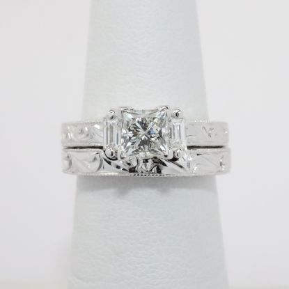 Picture of ARt Deco Inspired 14k White Gold & Square Brilliant Cut Diamond Bridal Ring Set