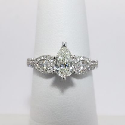 Picture of 14k White Gold Pear Cut Diamond Engagement Ring with Marquise & Round Cut Accents