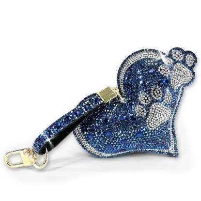 Picture of 'Diamonds in the Ruff' Blue Bejeweled Purse Charm with Silver Paw Prints