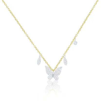 Picture of 14k Yellow Gold Butterfly Diamond Necklace 