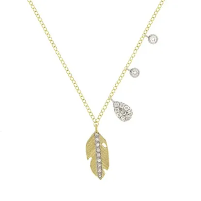 Picture of 14k Yellow Gold Leaf Diamond Necklace 