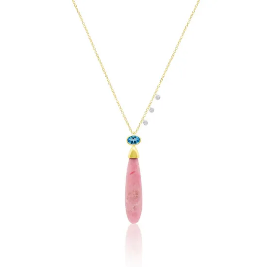 Picture of 14k Two Tone Gold Diamond Rhodonite & Blue Topaz Necklace
