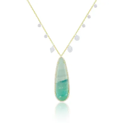 Picture of Yellow Gold Diamond Opalized Wood Necklace