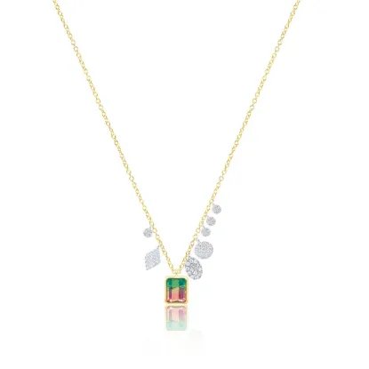 Picture of 14k Yellow Gold Watermelon Tourmaline & Diamond Necklace