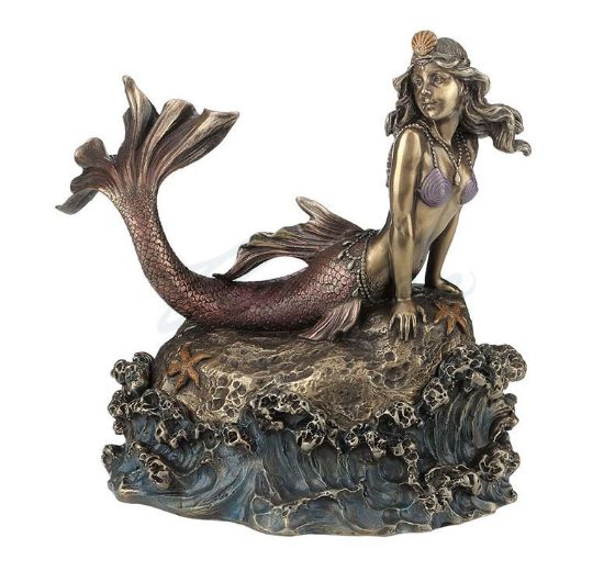 Picture of Mermaid Laying on Rock Cold Cast Bronze Trinket Box