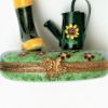 Picture of Retired Garden Boot & Watering Can Trinket Box With 'Surprise' Garden Shovel. Hand-Painted, Artist Signed.