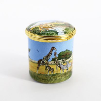 Picture of Halcyon Days Enameled African Animals by Mount Kilimanjaro Trinket Box