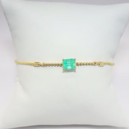 Picture of Custom 14k Yellow Gold Adjustable Bolo Closure Bracelet with Emerald Cut Emerald