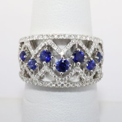 Picture of 14k White Gold & Diamond Ring with Round Cut Blue Sapphires