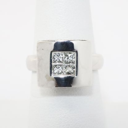 Picture of 18k White Gold & Invisible Set Square Brilliant Cut Diamond Ring with Side Mounted Round Cut Diamond Accents