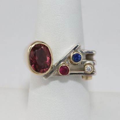 Picture of 14k Yellow Gold & Sterling Silver Tourmaline & Diamond Ring 