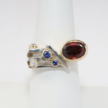 Picture of Sterling Silver & 14k Yellow Gold Garnet Diamond Ring 