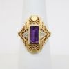 Picture of Antique Art Deco 14k Yellow Gold Filigree & Baguette Cut Amethyst Ring with Diamond Accents