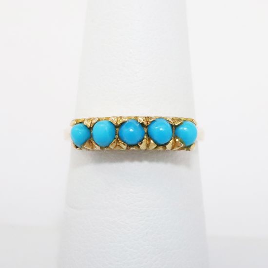 Picture of Antique 18k Yellow Gold Ring with Five Turquoise Spheres