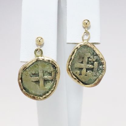 Picture of 14k Yellow Gold Treasure Coin Dangle Earrings 