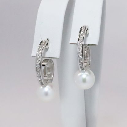 Picture of 14k White Gold Diamond & Cultured Pearl Earrings 