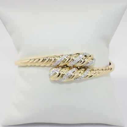 Picture of 14k Yellow Gold & Diamond Twisted Hinged Bypass Bangle Bracelet