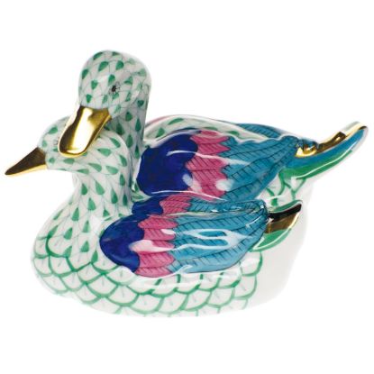 Picture of Herend Pair of Ducks Figurine Hand-painted Green Fishnet