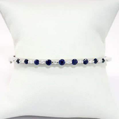 Picture of 14k White Gold, Diamond & Blue Sapphire Bangle Bracelet 