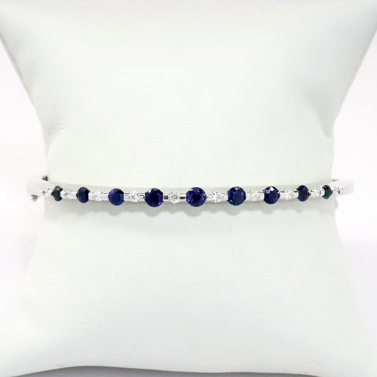 Picture of 14k White Gold, Diamond & Blue Sapphire Bangle Bracelet 