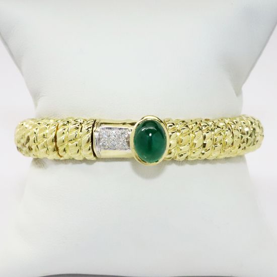 Picture of 18k Yellow Gold, Emerald Cabochon & Diamond Bracelet