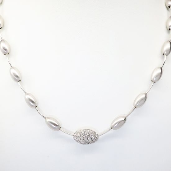 Picture of 18k White Gold Station Necklace with Diamond Accented Center Station