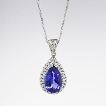 Picture of 18k White Gold Necklace with Pear Cut Tanzanite & Diamond Pendant 
