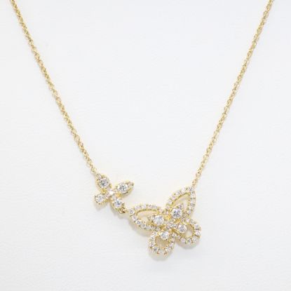 Picture of 14k Yellow Gold & Diamond Double Butterfly Necklace 