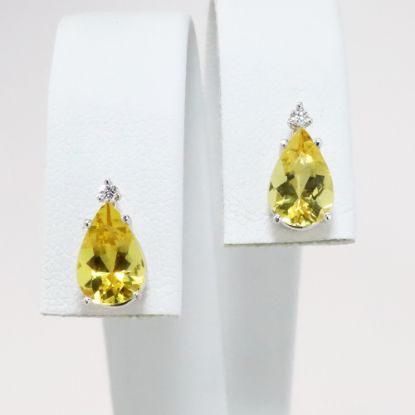 Picture of 14k White Gold & Pear Cut Golden Beryl Earrings with Diamond Accents 