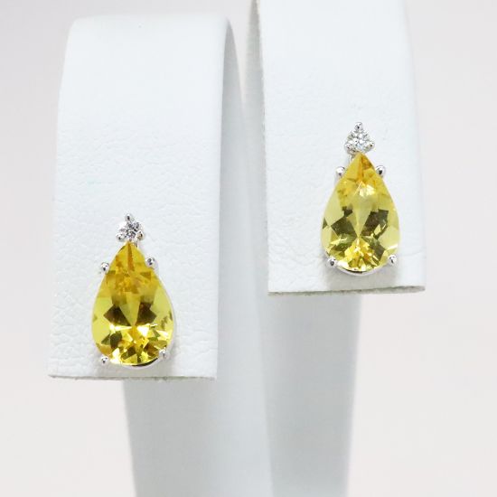 Picture of 14k White Gold & Pear Cut Golden Beryl Earrings with Diamond Accents 