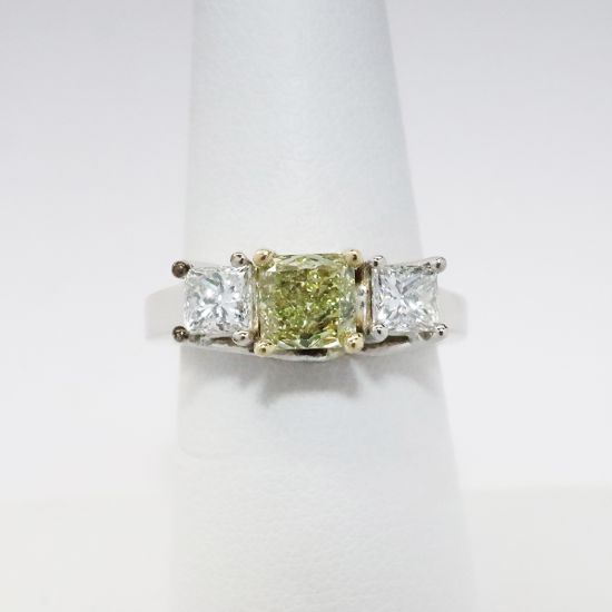 Picture of 14k White Gold & Princess Cut Fancy Yellow Diamond Engagement Ring 