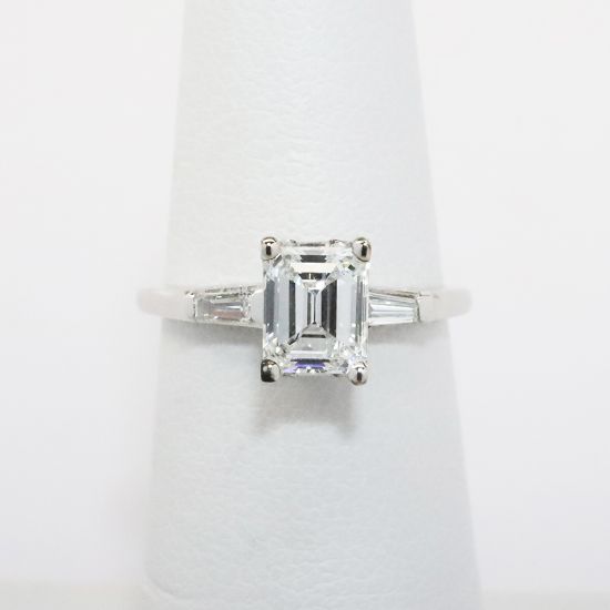 Picture of 14k White Gold & .97Ct Emerald Cut Diamond Engagement Ring 
