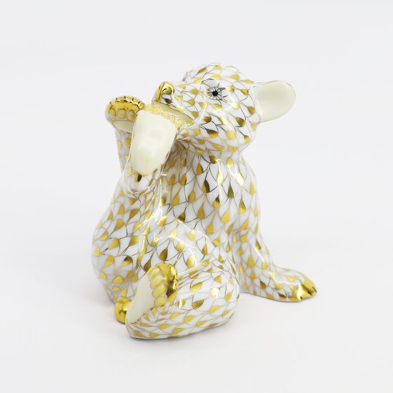 Picture of Herend Porcelain 2000 Collector's Guild Bear Cub Figurine in Gold Fishnet