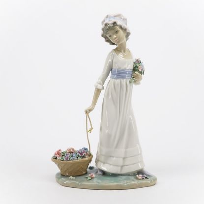 Picture of Lladro Porcelain 'Wild Flower' Girl Pulling Basket of Flowers Figurine #5030