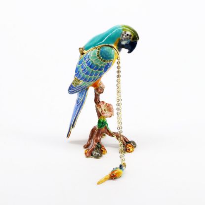 Picture of Kingspoint Designs Goldie the Blue Macaw Trinket Box with Matching Necklace