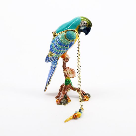 Picture of Kingspoint Designs Goldie the Blue Macaw Trinket Box with Matching Necklace