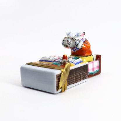 Picture of Rare Christmas Mouse in Match Box Bed Trinket Box By Rochard Limoges 