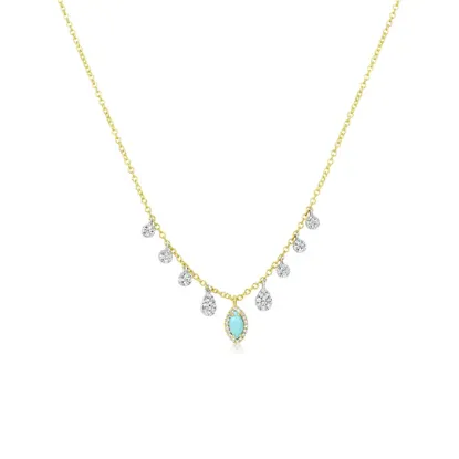 Picture of 14k Yellow Gold Turquoise & Diamond Necklace 