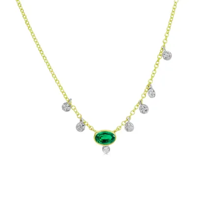 Picture of 14k Yellow Gold Emerald & Diamond Necklace 